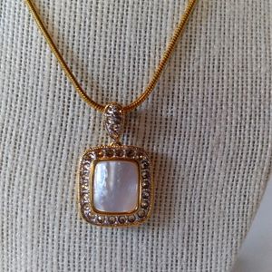 Beautiful Mother of Pearl Necklace with Citrine Rhinestones signed BUTLER FAC